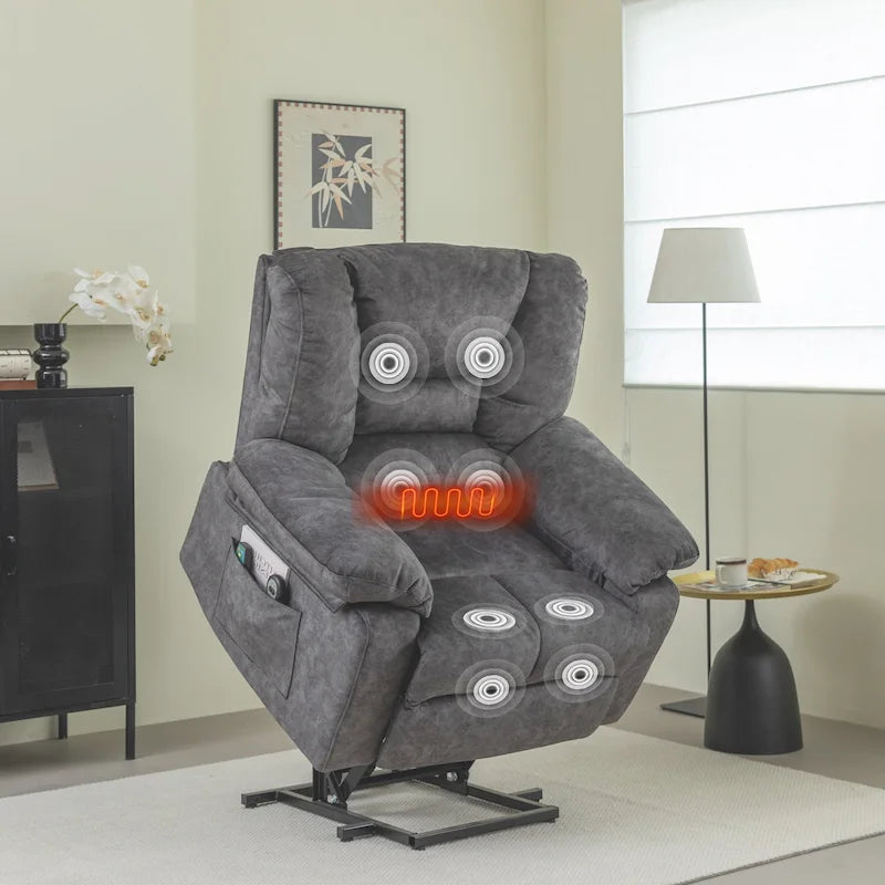 Oversized Velvet Power Lift Recliner with Massage, Heating & Pockets