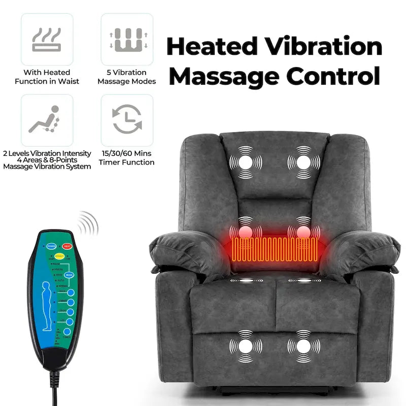 Oversized Velvet Power Lift Recliner with Massage, Heating & Pockets