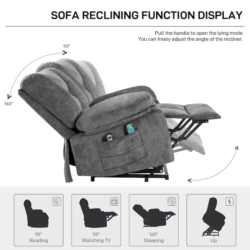 Oversized Velvet Power Lift Recliner with Massage, Heating & Pockets