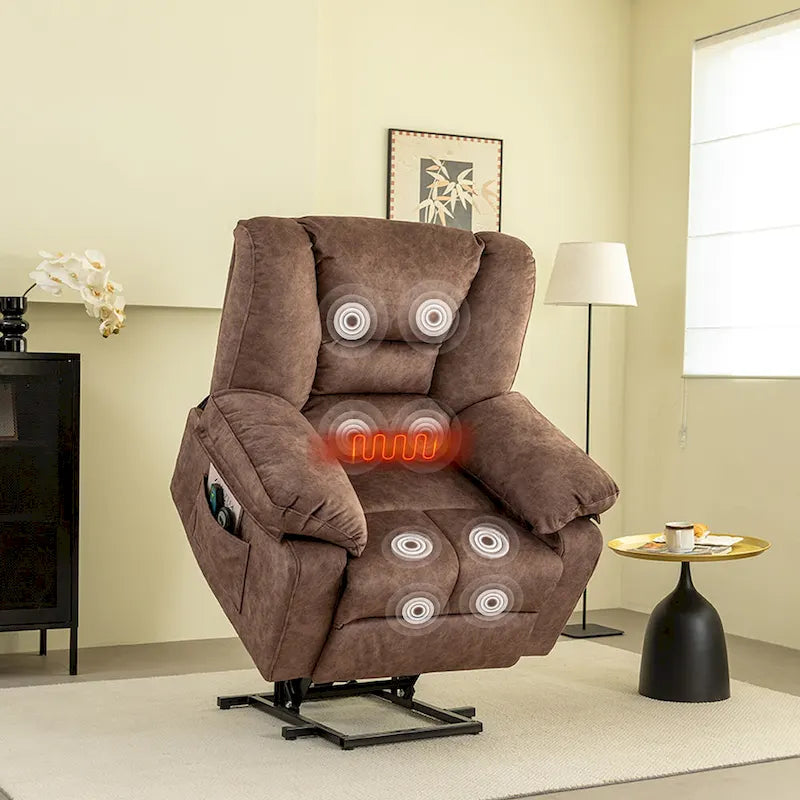 Oversized Velvet Power Lift Recliner with Massage, Heating & Pockets