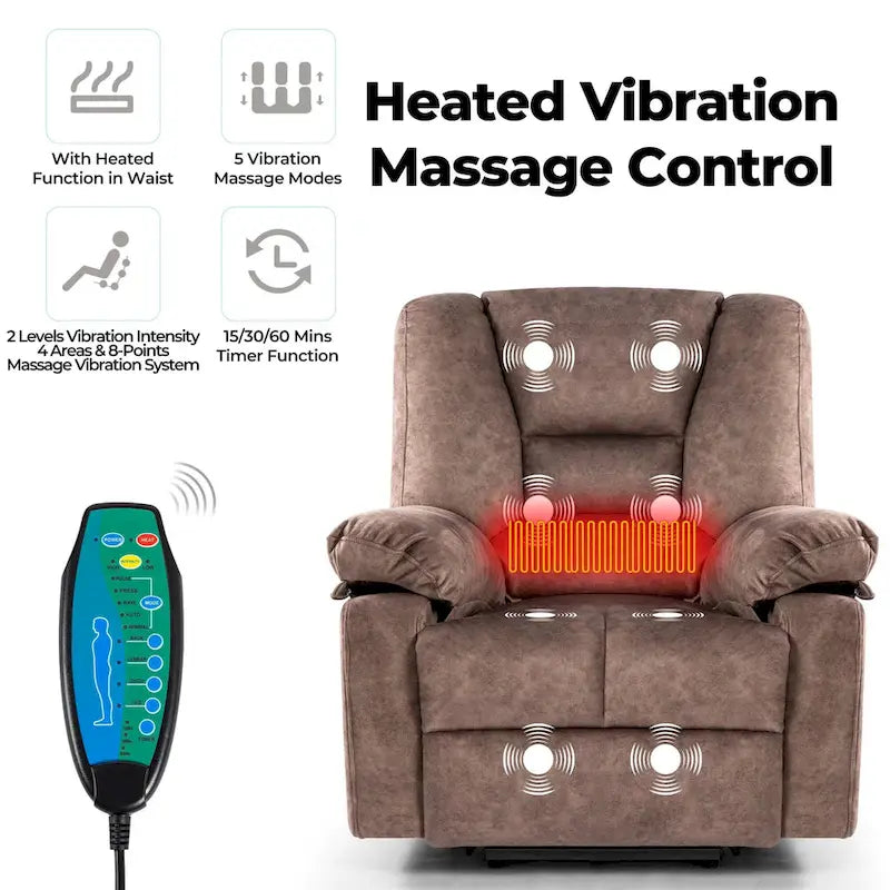 Oversized Velvet Power Lift Recliner with Massage, Heating & Pockets