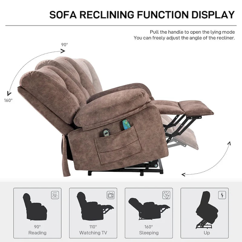 Oversized Velvet Power Lift Recliner with Massage, Heating & Pockets