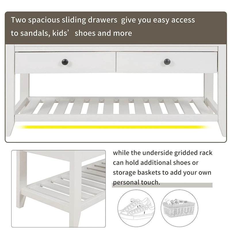 39 Farmhouse Versatile Entry Upholstered Storage Bench with 2 Drawers and 1 Shoe Rack