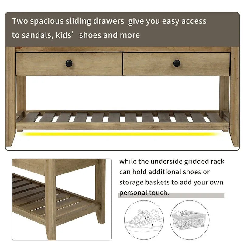 39 Farmhouse Versatile Entry Upholstered Storage Bench with 2 Drawers and 1 Shoe Rack