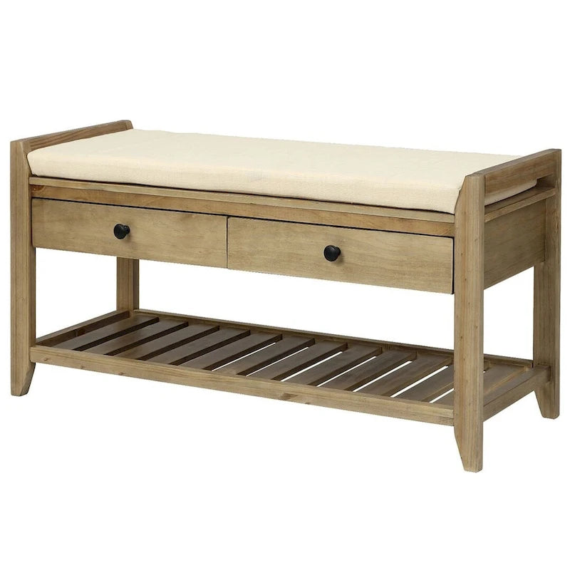 39 Farmhouse Versatile Entry Upholstered Storage Bench with 2 Drawers and 1 Shoe Rack