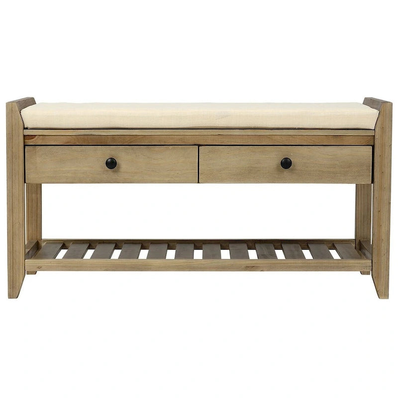 39 Farmhouse Versatile Entry Upholstered Storage Bench with 2 Drawers and 1 Shoe Rack