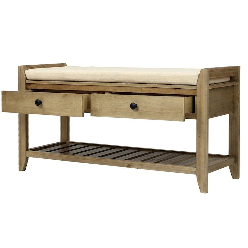 39 Farmhouse Versatile Entry Upholstered Storage Bench with 2 Drawers and 1 Shoe Rack