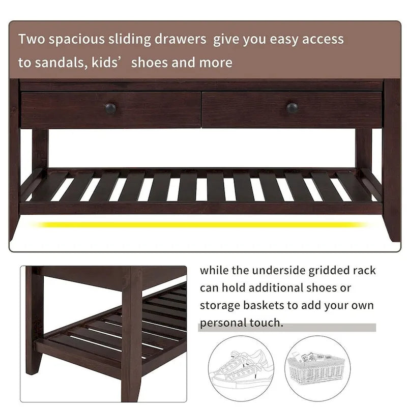 39 Farmhouse Versatile Entry Upholstered Storage Bench with 2 Drawers and 1 Shoe Rack