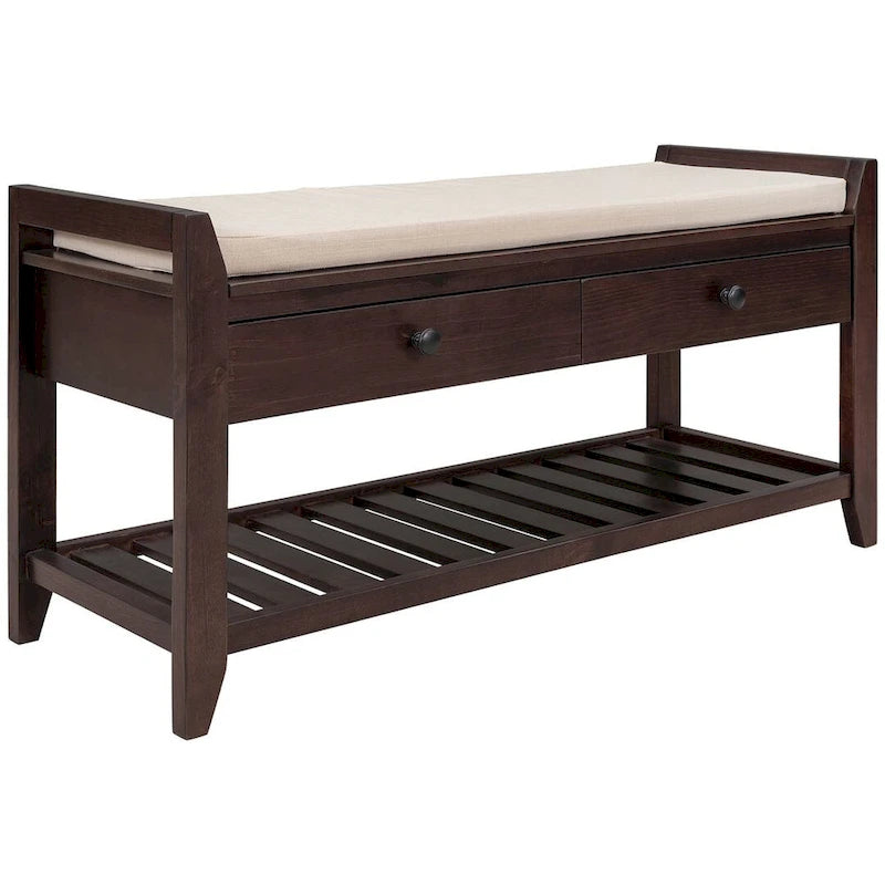 39 Farmhouse Versatile Entry Upholstered Storage Bench with 2 Drawers and 1 Shoe Rack