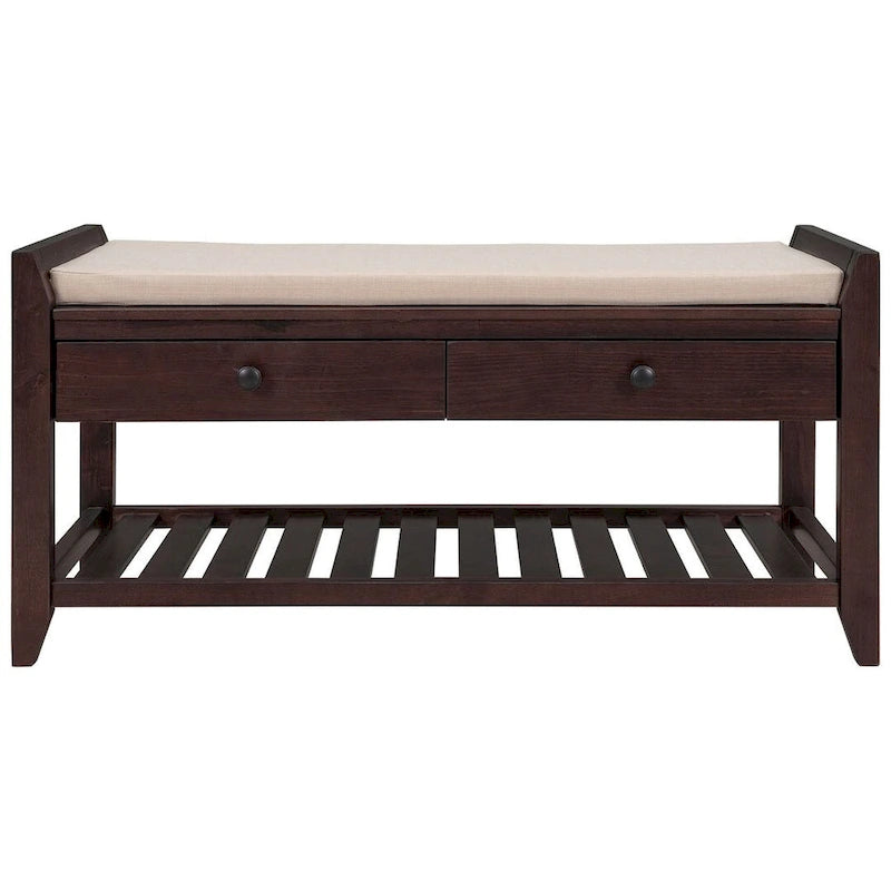 39 Farmhouse Versatile Entry Upholstered Storage Bench with 2 Drawers and 1 Shoe Rack