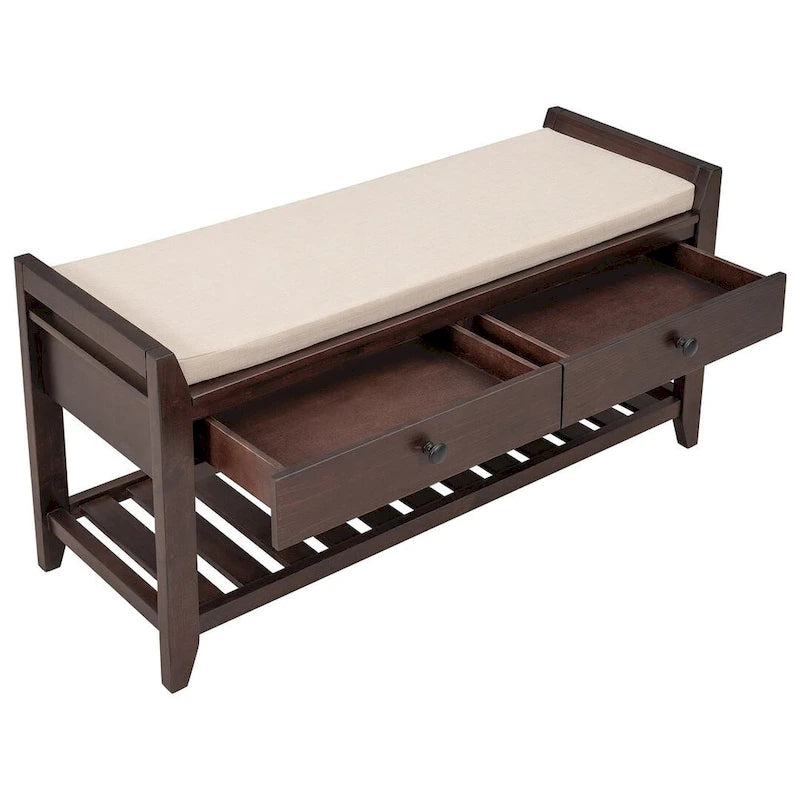 39 Farmhouse Versatile Entry Upholstered Storage Bench with 2 Drawers and 1 Shoe Rack