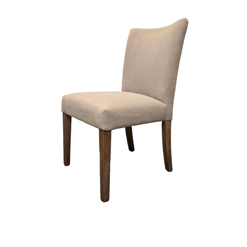 Dining Side Chair Set of 2 - Beige Fabric, Brown Tapered Legs