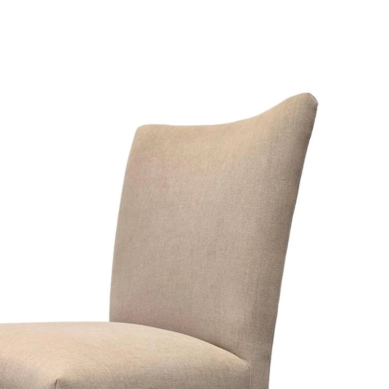 Dining Side Chair Set of 2 - Beige Fabric, Brown Tapered Legs