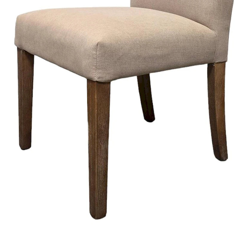 Dining Side Chair Set of 2 - Beige Fabric, Brown Tapered Legs