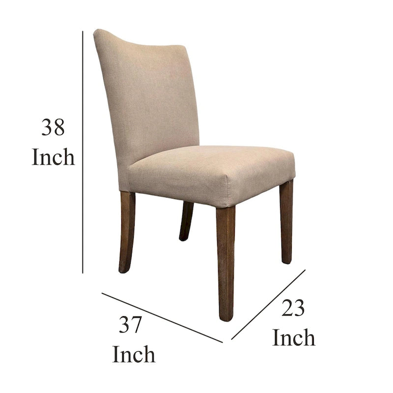 Dining Side Chair Set of 2 - Beige Fabric, Brown Tapered Legs