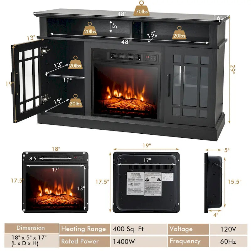 48" TV Stand with Electric Fireplace Entertainment Center