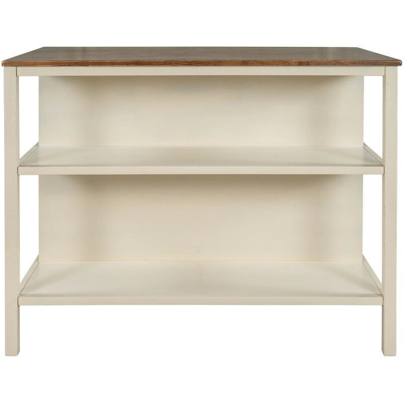 Solid Wood Rustic 45-Inch Kitchen Island with Two Open Shelves