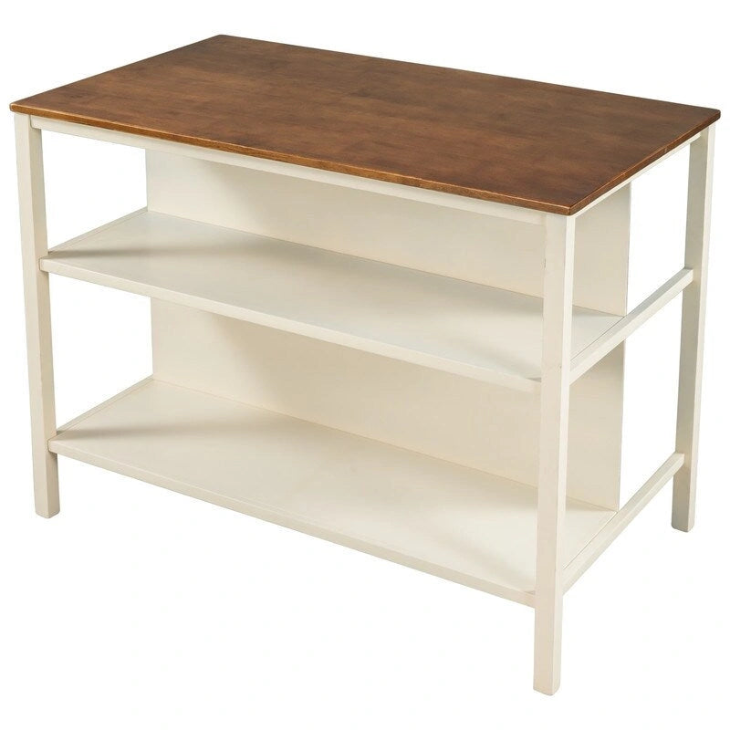 Solid Wood Rustic 45-Inch Kitchen Island with Two Open Shelves