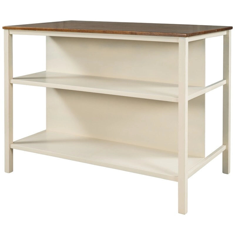 Solid Wood Rustic 45-Inch Kitchen Island with Two Open Shelves