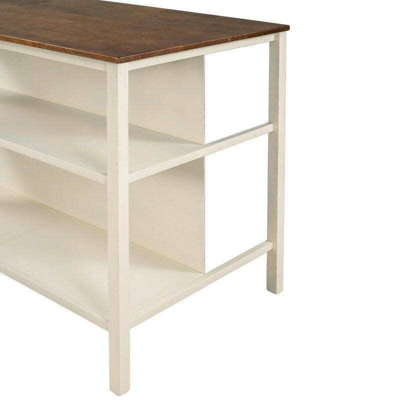 Solid Wood Rustic 45-Inch Kitchen Island with Two Open Shelves