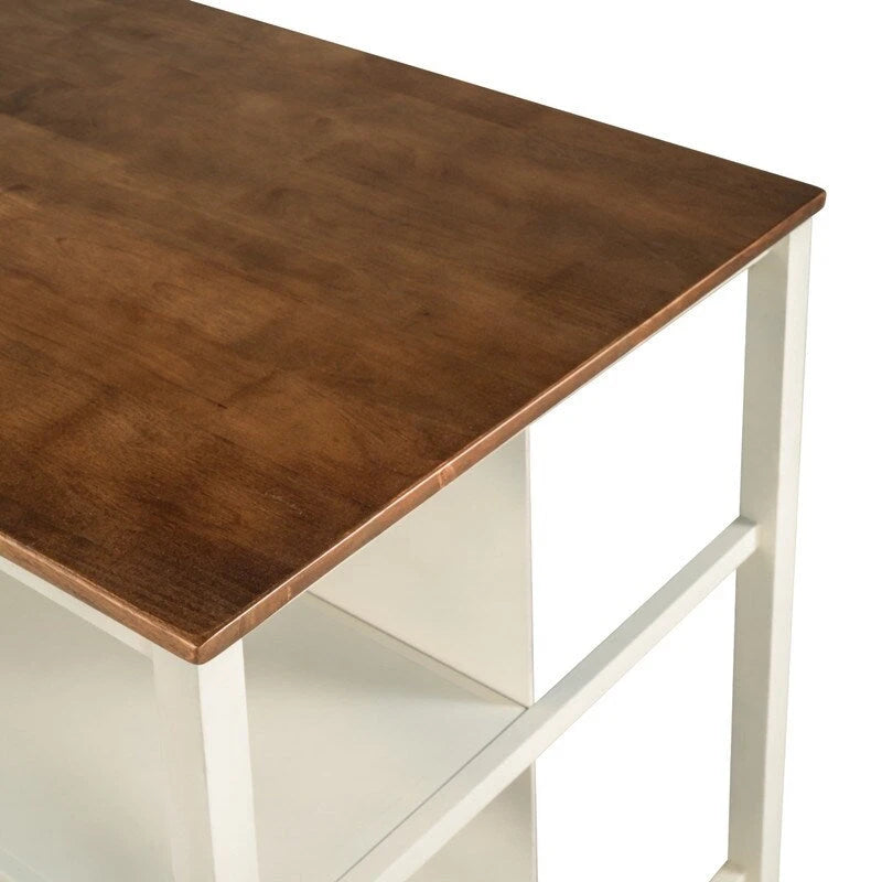Solid Wood Rustic 45-Inch Kitchen Island with Two Open Shelves