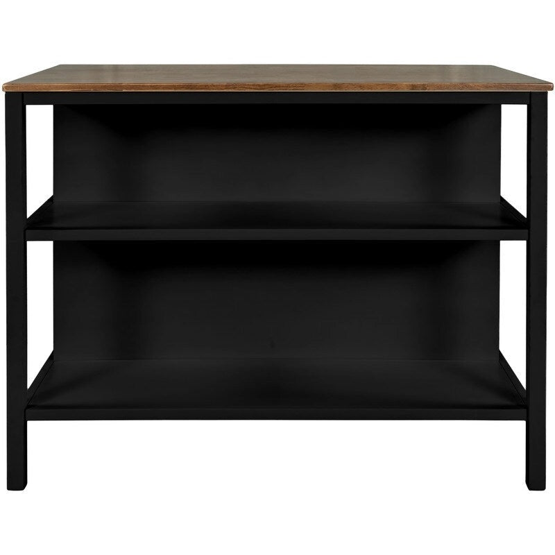 Solid Wood Rustic 45-Inch Kitchen Island with Two Open Shelves
