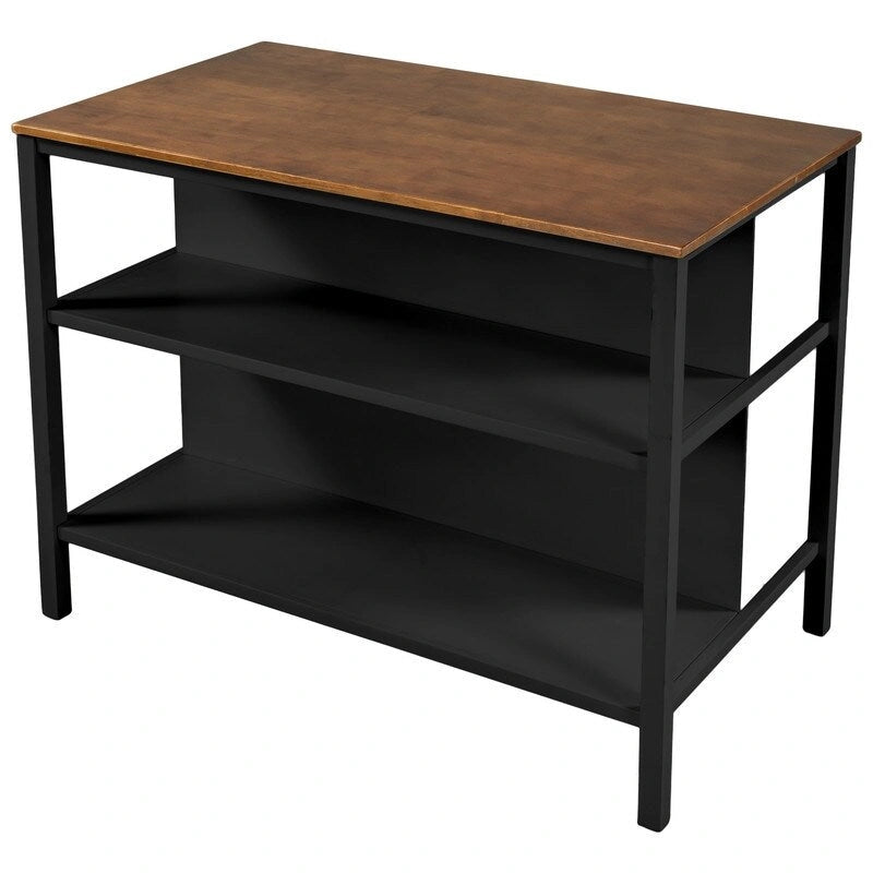 Solid Wood Rustic 45-Inch Kitchen Island with Two Open Shelves