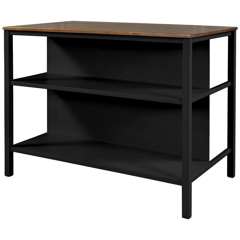 Solid Wood Rustic 45-Inch Kitchen Island with Two Open Shelves