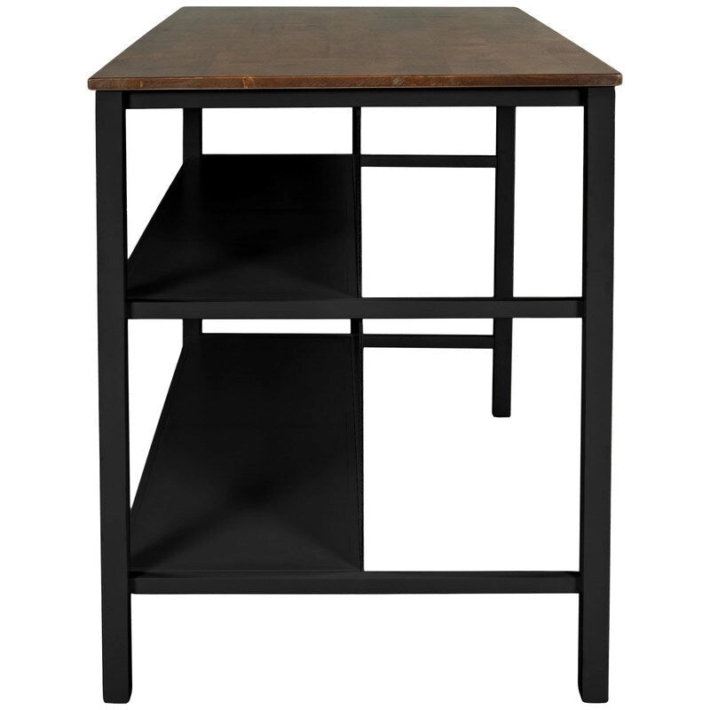 Solid Wood Rustic 45-Inch Kitchen Island with Two Open Shelves