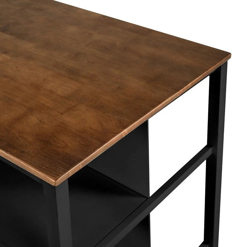 Solid Wood Rustic 45-Inch Kitchen Island with Two Open Shelves