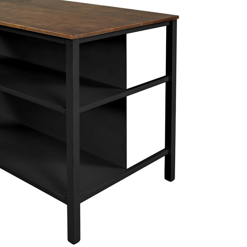 Solid Wood Rustic 45-Inch Kitchen Island with Two Open Shelves