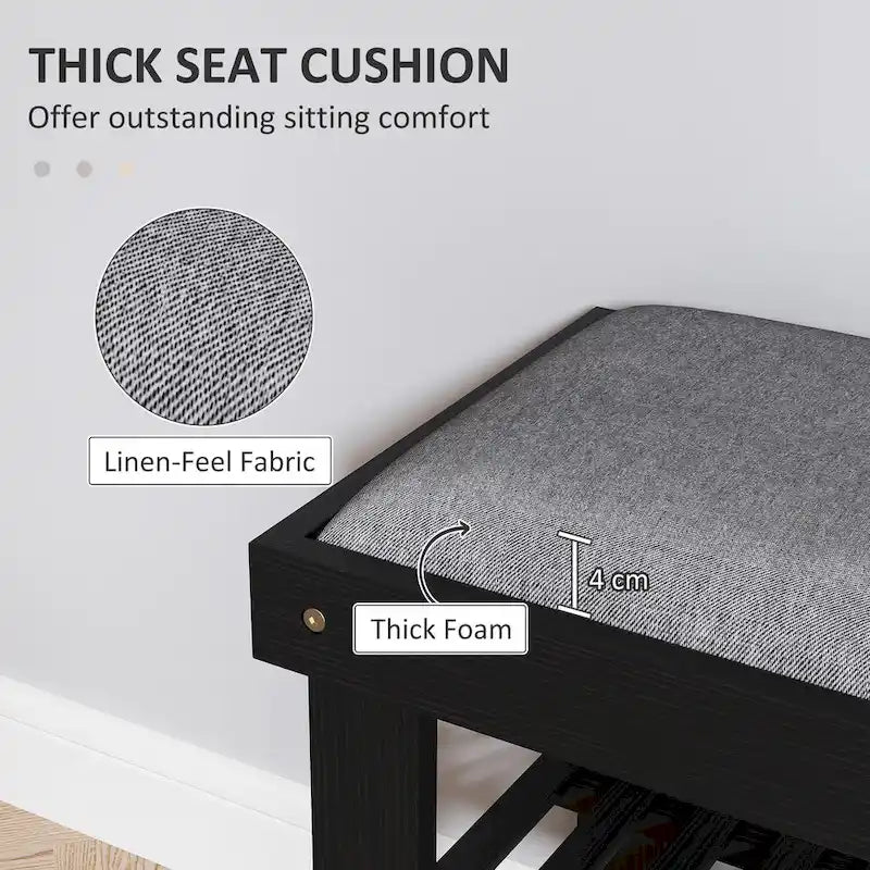 Bamboo 3-Tier Entryway Bench with Cushion and Shoe Storage