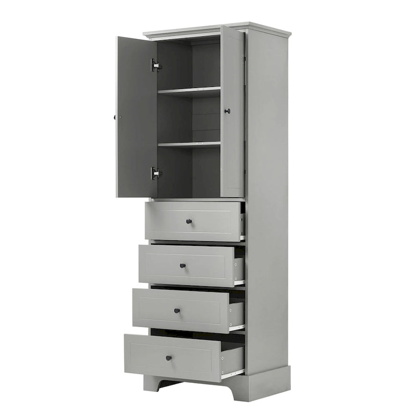 Storage Cabinet with 2 Doors and 4 Drawers for Bathroom Office