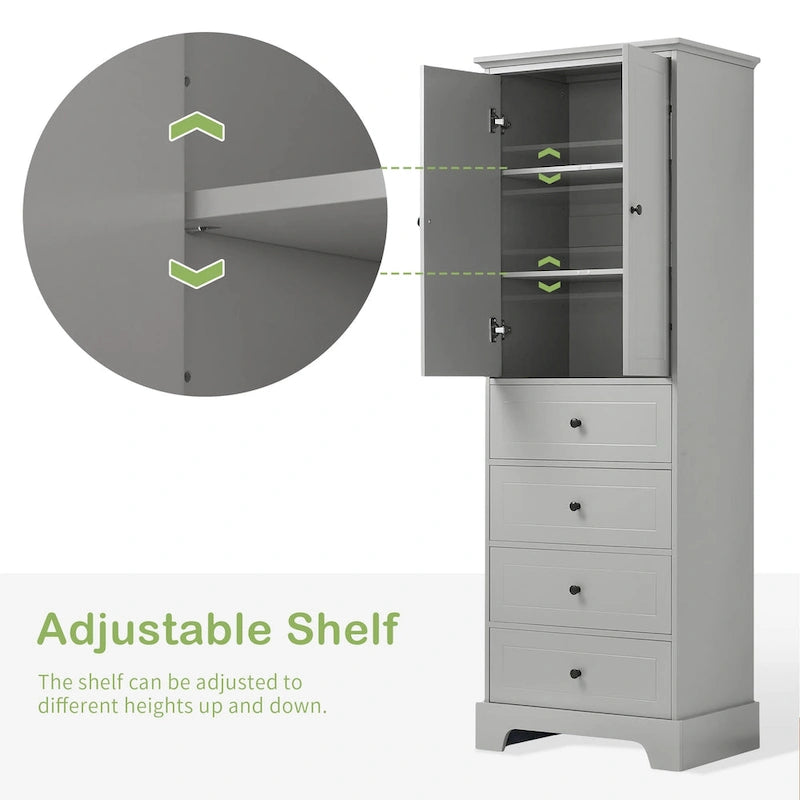 Storage Cabinet with 2 Doors and 4 Drawers for Bathroom Office