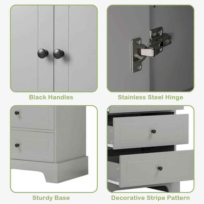 Storage Cabinet with 2 Doors and 4 Drawers for Bathroom Office