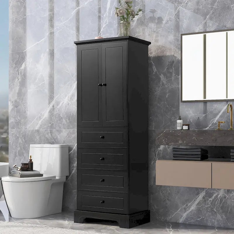 Storage Cabinet with 2 Doors and 4 Drawers for Bathroom Office