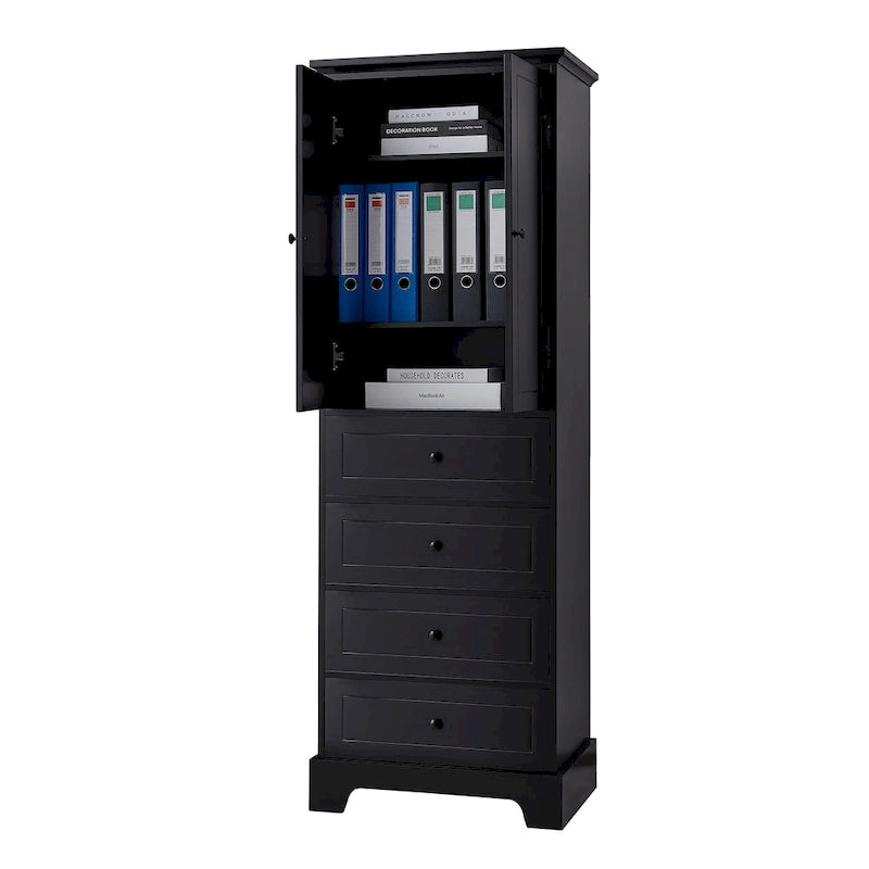 Storage Cabinet with 2 Doors and 4 Drawers for Bathroom Office