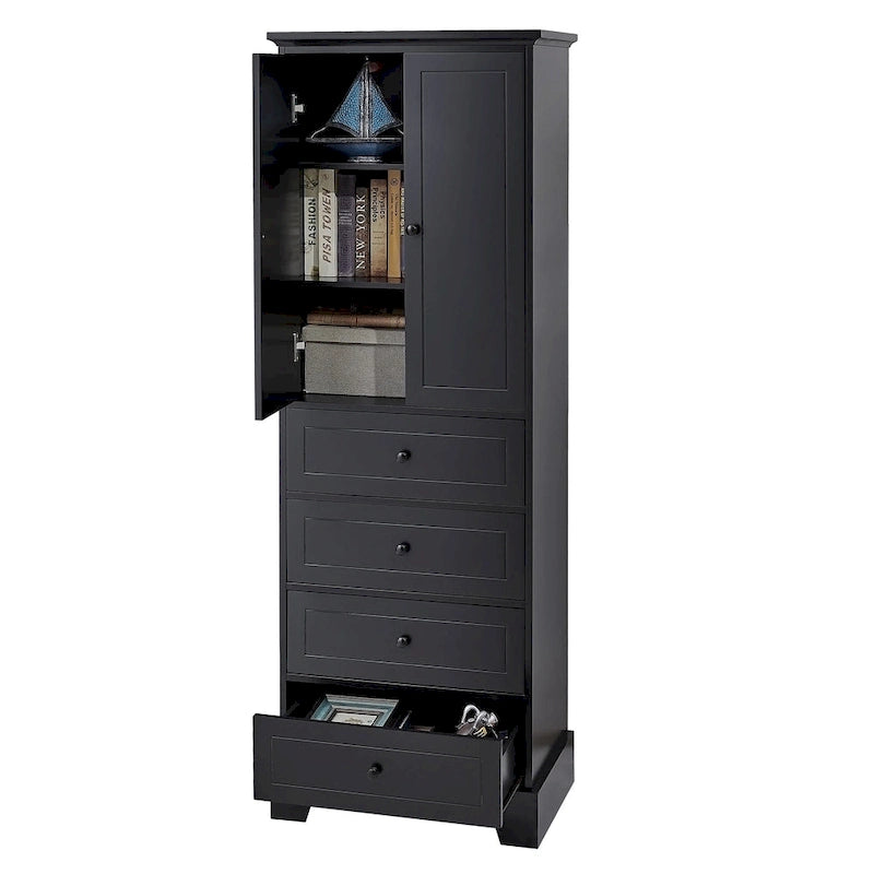 Storage Cabinet with 2 Doors and 4 Drawers for Bathroom Office