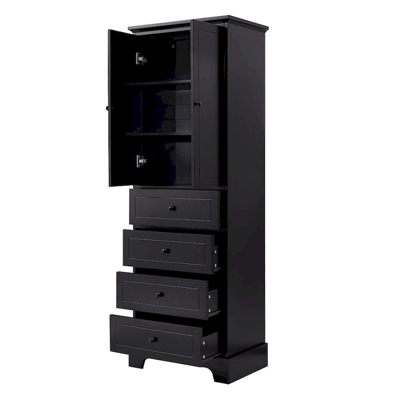 Storage Cabinet with 2 Doors and 4 Drawers for Bathroom Office