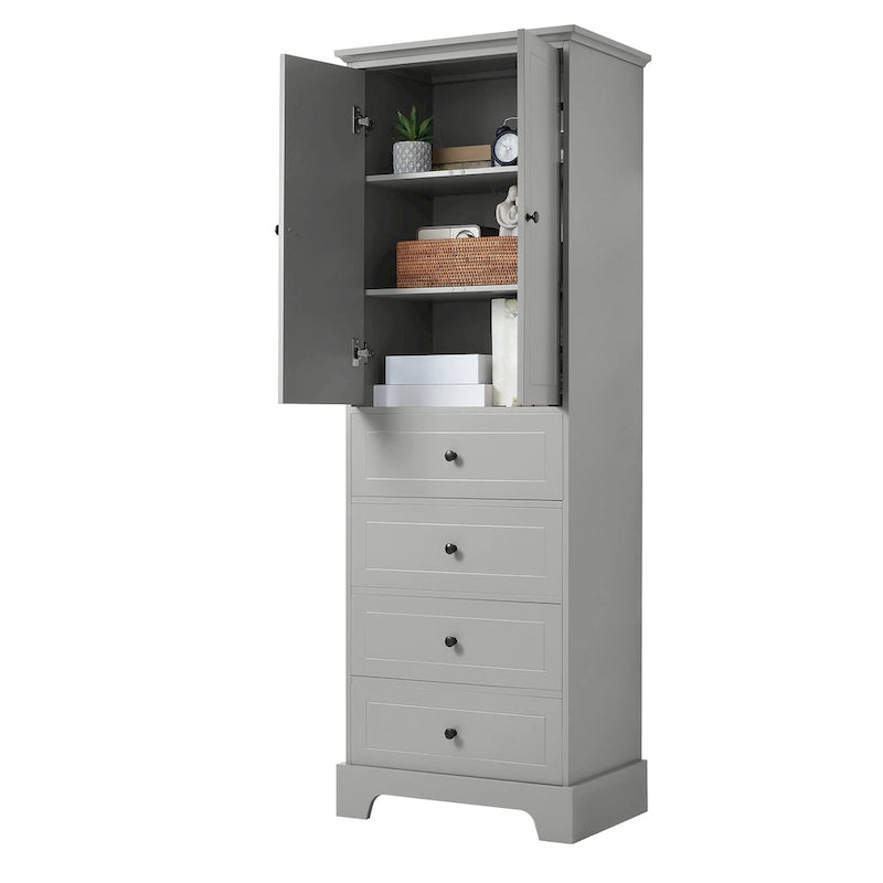 Storage Cabinet with 2 Doors and 4 Drawers for Bathroom Office