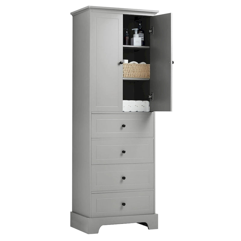 Storage Cabinet with 2 Doors and 4 Drawers for Bathroom Office