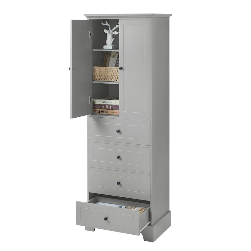 Storage Cabinet with 2 Doors and 4 Drawers for Bathroom Office