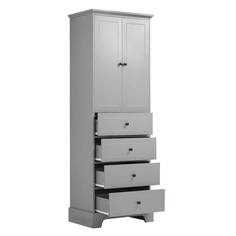 Storage Cabinet with 2 Doors and 4 Drawers for Bathroom Office