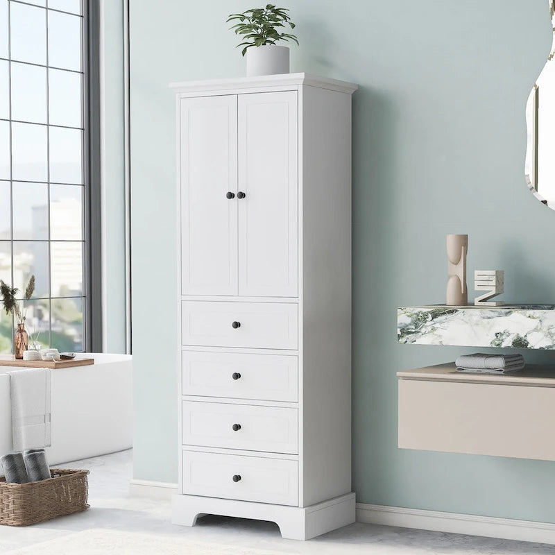 Storage Cabinet with 2 Doors and 4 Drawers for Bathroom Office