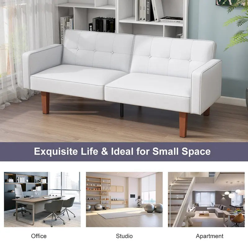 68 in. Twin Size Convertible Sofa Bed Couch w/ Tufted Adjustable Backrest, 5 Colors Optional - 22.44D x 68.11W x 28.74H