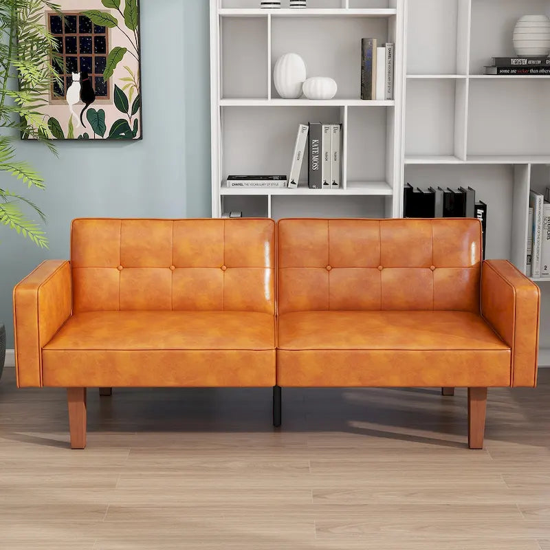 68 in. Twin Size Convertible Sofa Bed Couch w/ Tufted Adjustable Backrest, 5 Colors Optional - 22.44D x 68.11W x 28.74H