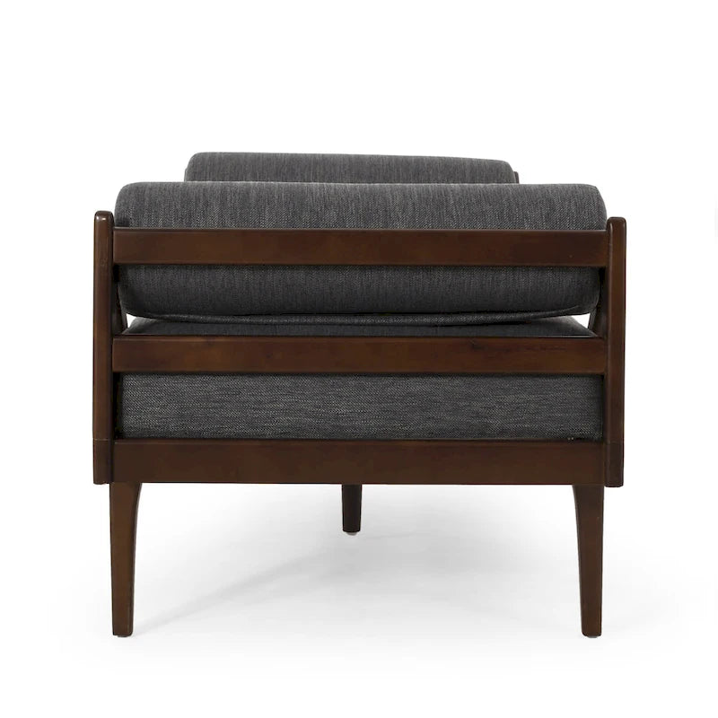 65" Modern Button Tufted Chaise Lounge with Bentwood Frame & Rolled Accent Pillows - Charcoal