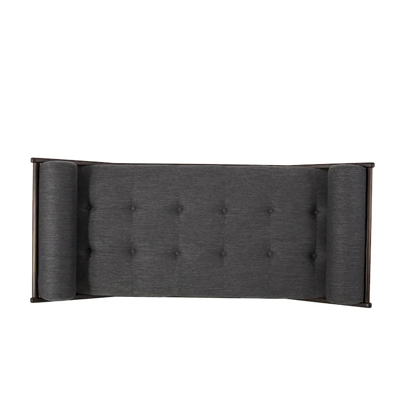 65" Modern Button Tufted Chaise Lounge with Bentwood Frame & Rolled Accent Pillows - Charcoal