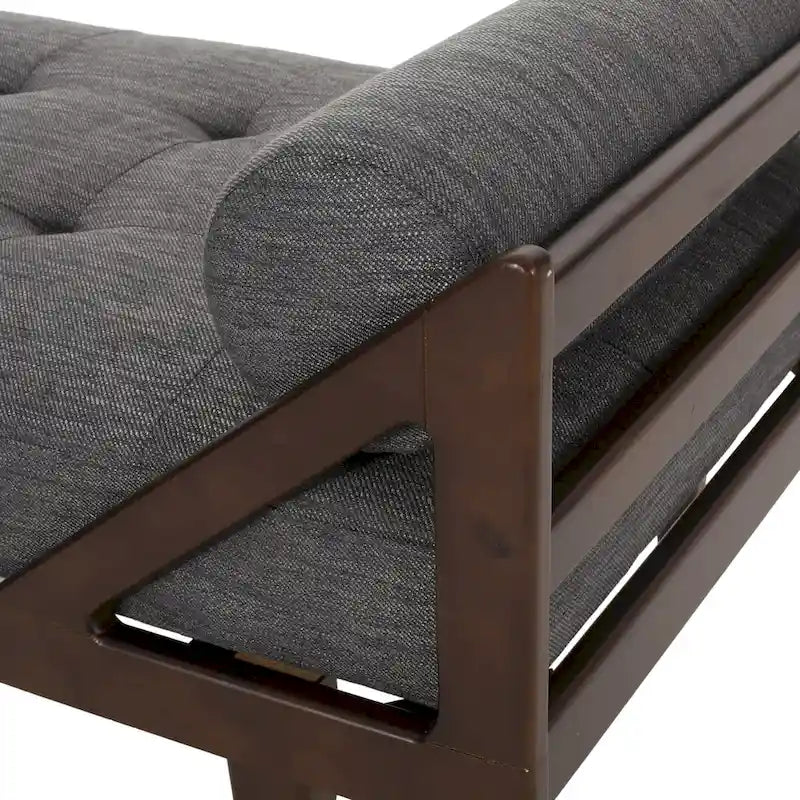 65" Modern Button Tufted Chaise Lounge with Bentwood Frame & Rolled Accent Pillows - Charcoal