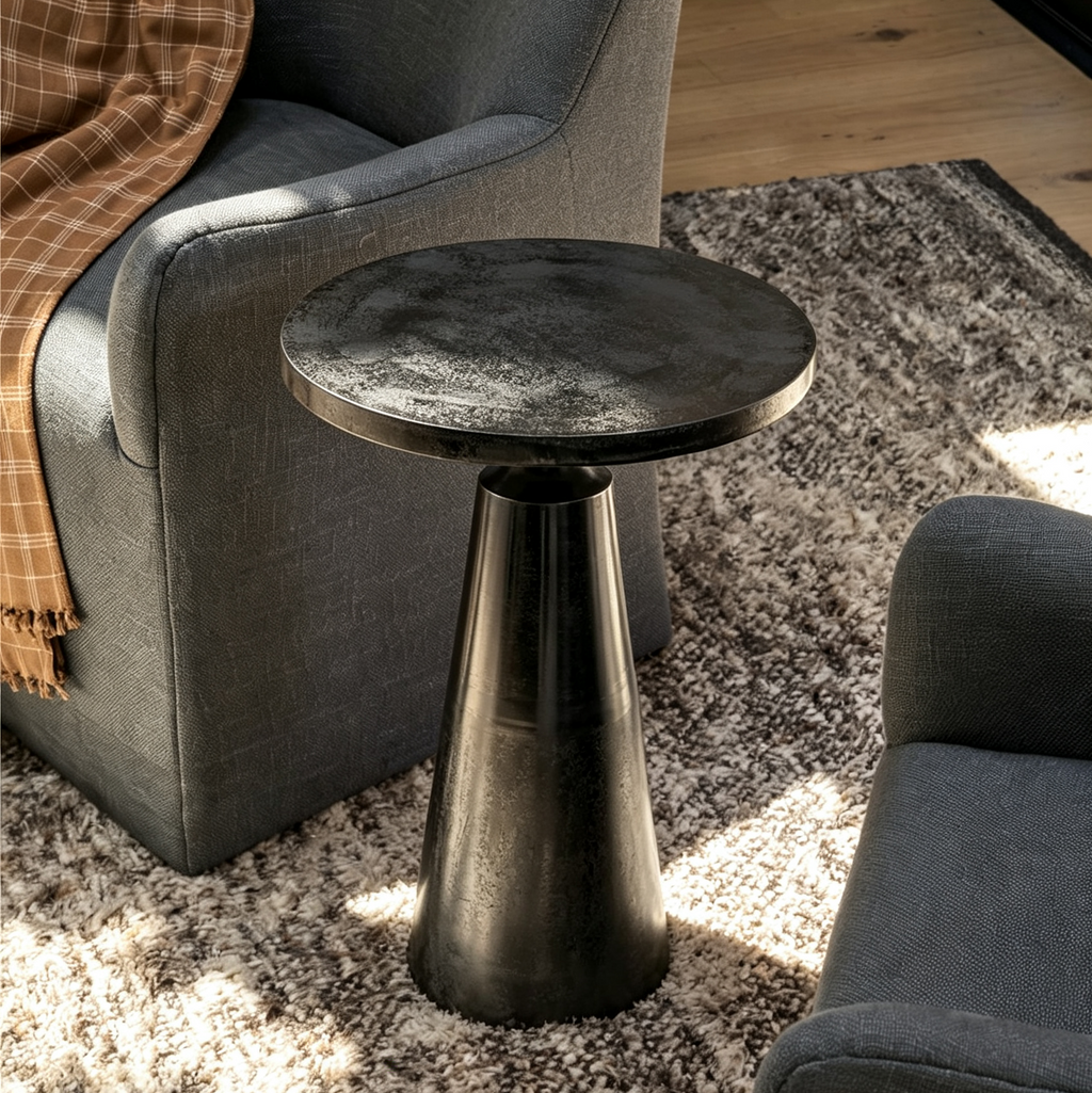 20" Round Aluminum Black Nickel Pedestal Side Table